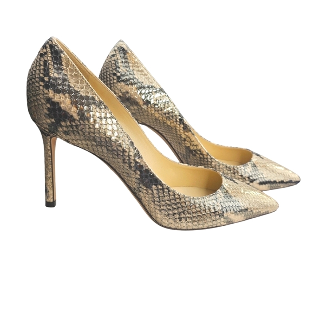 ❤️SPECIAL❤️NWT.JIMMY CHOO Romy 85 In Metallic Snakeprint Leather
